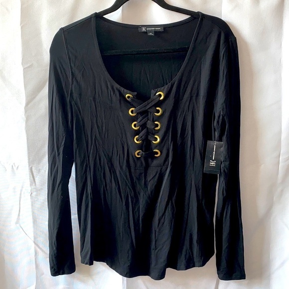 INC Solid Lace-Up Tee Top - Picture 1 of 6
